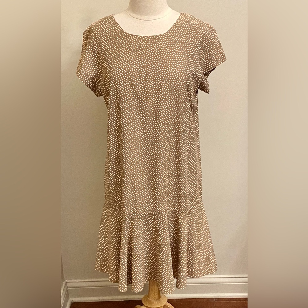 Stuart Alan Petites Vintage Tan White Polka Dot 14P Retro Grandmillennial Dress